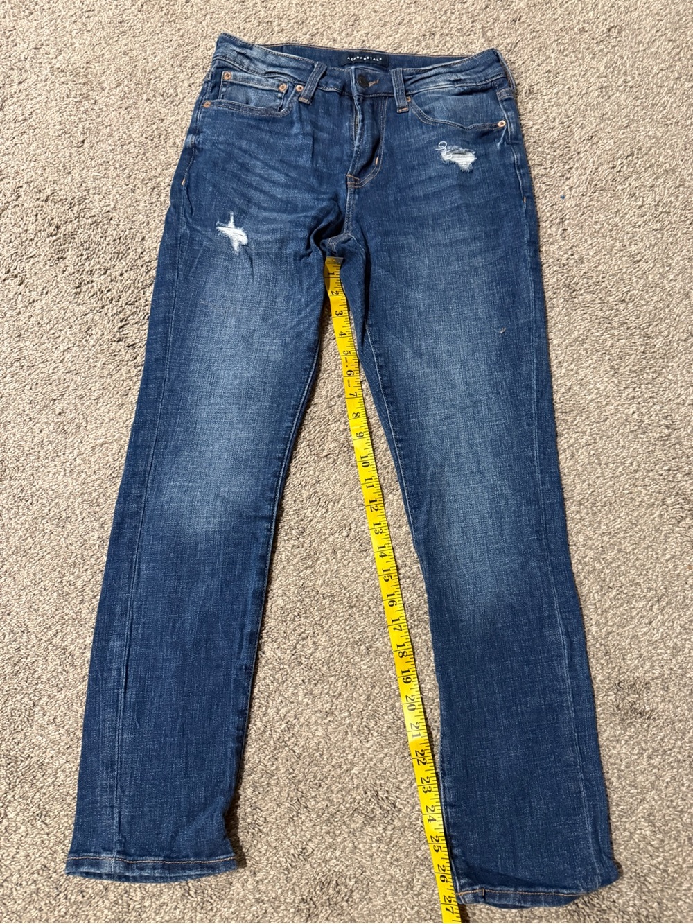 Aeropostale Women's Straight Leg Dark Blue Distressed Jeans